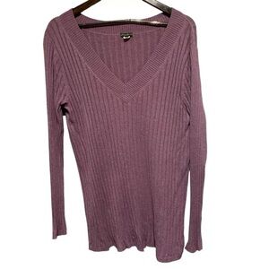 Eddie Bauer Sweater‎ Womens 2XL Purple Long Sleeve Rib Knit V Neck Pullover Top